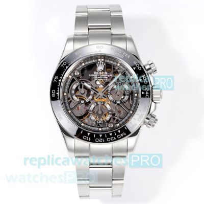 Top Swiss Clone Rolex Cosmos Daytona Skeleton Dial 904L Stainless Steel Watch 